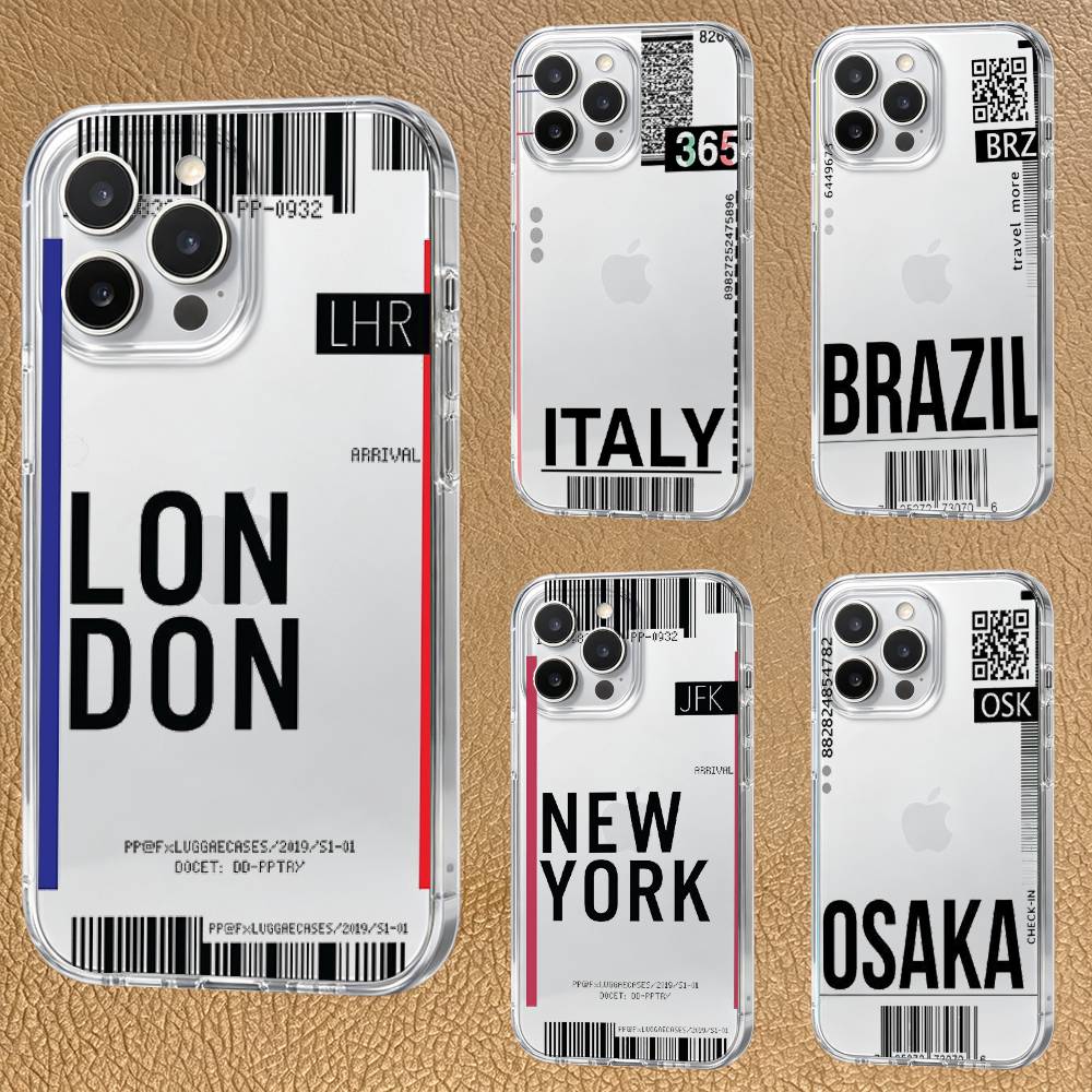 Phone Cases London - เคสโทรศัพท์ลายตั๋วเครื่องบิน เมืองอเมริกา ลอนดอน ปารีส โตเกียว สำหรับ
