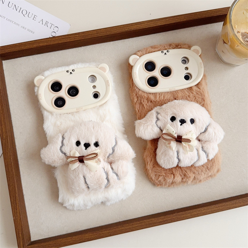 Phone Cases Iphone 13 - เคสโทรศัพท์ลายการ์ตูน 3 มิติ รูปโบว์น้องหมาขนปุย อุ่นสบาย สำหรับ
