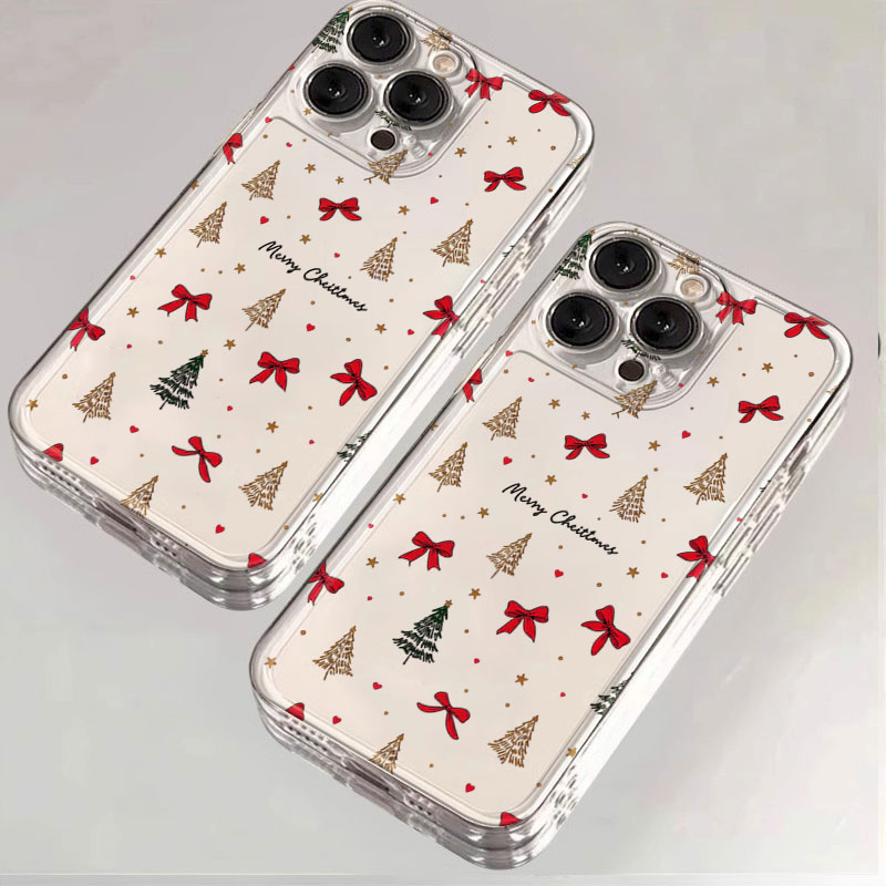 Phone Cases Xr Iphone - เคสโทรศัพท์กันกระแทกใสลายโบว์สีแดงคริสต์มาส สำหรับ iPhone 11 12 13